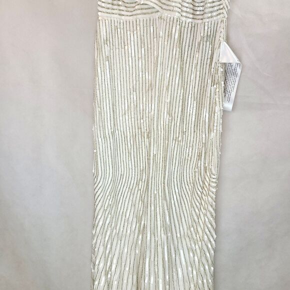 New MAC DUGGAL (10817) White Sequin & Silver Beads Spaghetti Strap Gown Wn's (8) - Picture 4 of 16